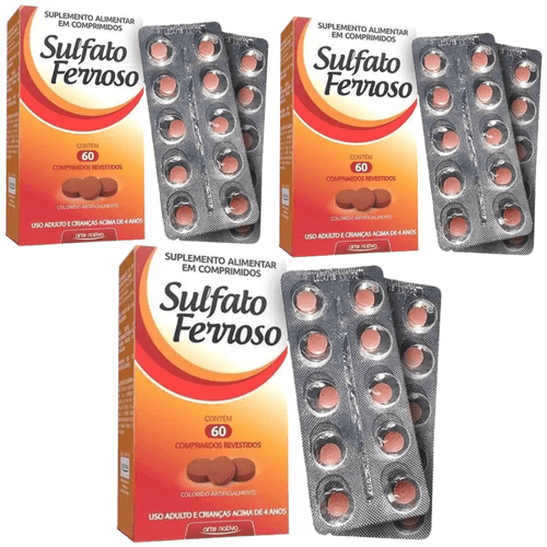 Kit c/3 Sulfato Ferroso 270mg 60 Comprimidos Arte Nativa