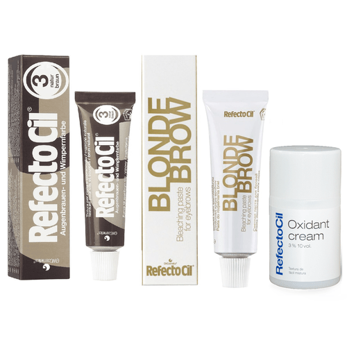 Kit 2 Tinturas Refectocil Castanho Natural + Blonde Brow + Oxidante Creme