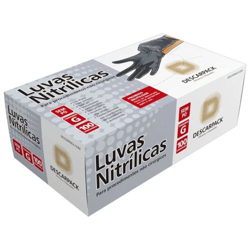 Luva Nitrílica Descartável Descarpack - Preta - Tamanho G - 100 Unidades Luva Nitrílica Descartável Descarpack - Preta - Tamanho G - 100 Unidades