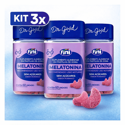 Kit 3 Melatonina Gomas Dr Good Fini 60 Unids Regulador Sono Original Morango ( 180 Gomas)