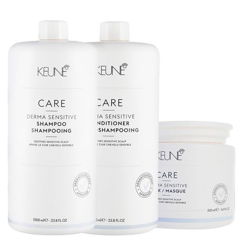 Kit Keune Derma Sensitive - Shampoo 1000ml + Condicionador 1000ml + Mascara de Hidratação 500ml Kit