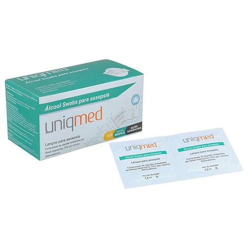 Álcool Swabs Uniqmed para Assepsia em Sachê 30X60mm - 100 unidades Álcool Swabs Uniqmed para Assepsia em Sachê 30X60mm - 100 unidades