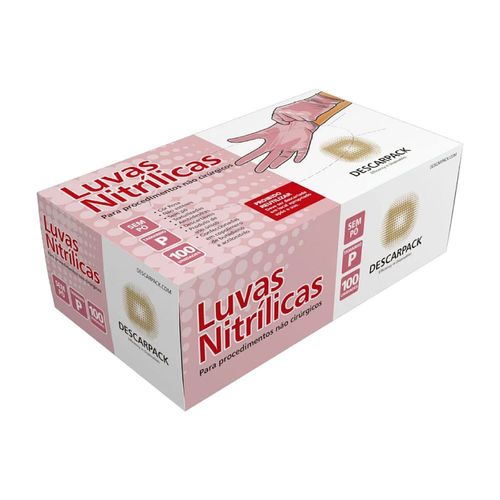 Luva Nitrílica Descartável Descarpack - Rosa - Tamanho P - 100 Unidades