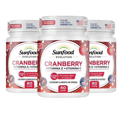KIT 3 CRANBERRY 2000MG 60 CAPS SUNFOOD EVOLUTION