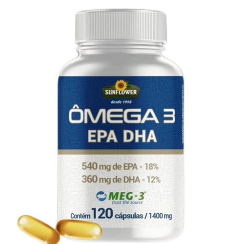 Ômega 3 PURO 120 Cápsulas Altos Índices de EPA/DHA - SunFlower Ômega 3 PURO 120 Cápsulas Altos Índices de EPA/DHA - SunFlower
