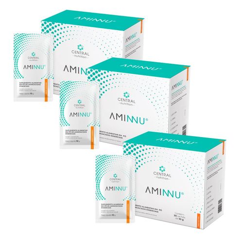 Kit C/3 Caixas Aminnu Central Nutrition Tradicional 10g Com 30 Sachês - Sabor Tangerina Kit C/3 Caixas Aminnu Central Nutrition Tradicional 10g Com 30 Sachês - Sabor Tangerina