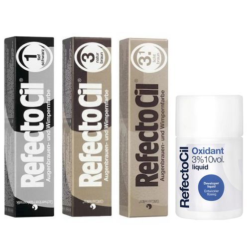Kit 3 Tinturas Refectocil Castanho Natural + Castanho Claro + Preto + Oxidante Kit 3 Tinturas Refectocil Castanho Natural + Castanho Claro + Preto + Oxidante