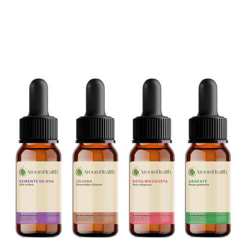 Kit de óleos vegetais – Abacate, Rosa Mosqueta Rubiginosa, Semente de Uva e Jojoba – 20 ml cada Kit de óleos vegetais – Abacate, Rosa Mosqueta Rubiginosa, Semente de Uva e Jojoba – 20 ml cada