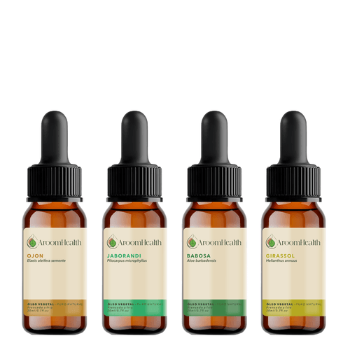 Kit de óleos vegetais puro natural – Semente de Ojon, Jaborandi, Babosa e Girassol – 20 ml cada Kit de óleos vegetais puro natural – Semente de Ojon, Jaborandi, Babosa e Girassol – 20 ml cada