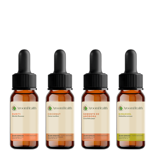 Kit de Óleos Vegetais Puro Natural – Coconut, Girassol, Semente de Abóbora e Buriti – 20 ml cada