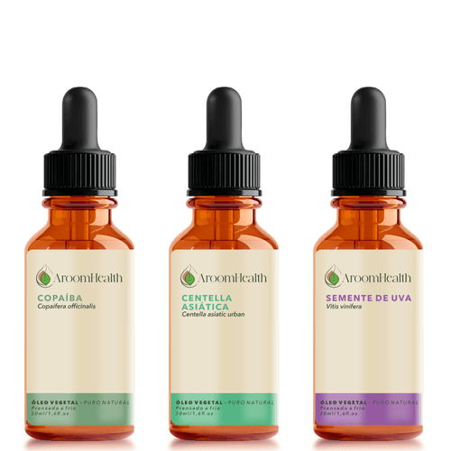 Kit de óleos vegetais puro natural – Copaíba , Centella Asiática e Semente de Uva – 30 ml cada Kit de óleos vegetais puro natural – Copaíba , Centella Asiática e Semente de Uva – 30 ml cada