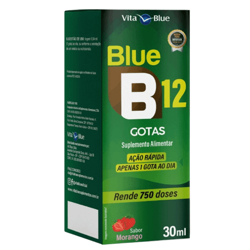 Blue B12 Gotas Vitamina B12 30ml Sabor Morango - Vita Blue Blue B12 Gotas Vitamina B12 30ml Sabor Morango - Vita Blue