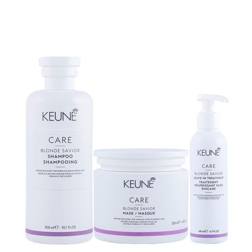 Kit Keune Cuidado da Cor Blonde Savior - Shampoo 300ml + Máscara de Reparação 200ml + Leave-In Keune 140ml Kit Kit Keune Cuidado da Cor Blonde Savior - Shampoo 300ml + Máscara de Reparação 200ml + Leave-In Keune 140ml Kit