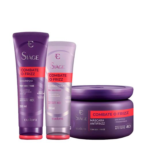 Kit Eudora Siàge Combate o Frizz - Shampoo 250ml + Condicionador 200ml + Máscara Antifrizz 250g Kit Kit Eudora Siàge Combate o Frizz - Shampoo 250ml + Condicionador 200ml + Máscara Antifrizz 250g Kit