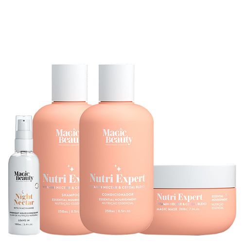 Kit Magic Beauty Nutri Expert Vitamin Nectar - Shampoo 250ml + Condicionador 250ml + Máscara 200g + Night Nectar 100ml Kit Kit Magic Beauty Nutri Expert Vitamin Nectar - Shampoo 250ml + Condicionador 250ml + Máscara 200g + Night Nectar 100ml Kit