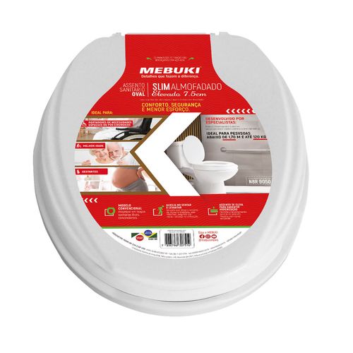 Assento Elevado de Vaso Sanitário Mebuki - Almofadado com Tampa - 7,5cm