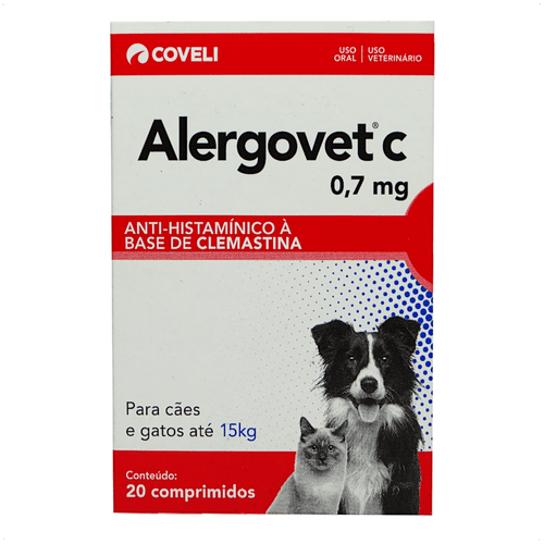 ALERGOVET C 0,7MG COM 20 COMPRIMIDOS COVELI PARA CÃES E GATOS ATÉ 15KG
