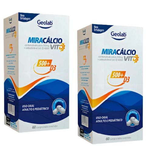 [shein] Miracalcio Cálcio 500MG + Vitamina D3 400UI 60CP Kit 2 Caixas