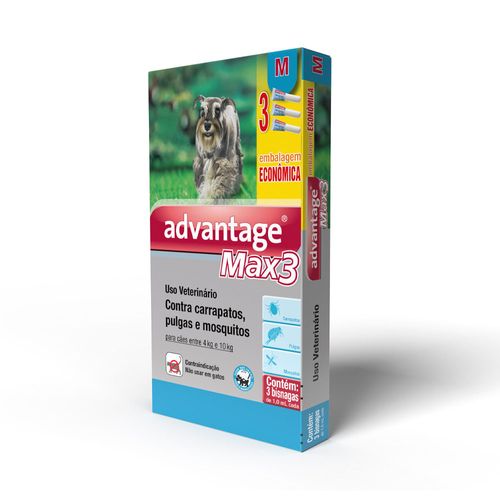Advantage Max3 Combo - Para Cães de 4 até 10kg -  3 pipetas Advantage Max3 Combo - Para Cães de 4 até 10kg - 3 pipetas único