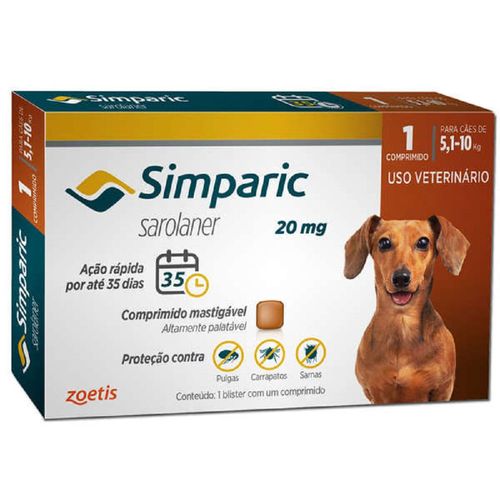 Simparic Antipulga Cães de 5,1 a 10Kg - 20mg cx com 1 comp Sim Simparic Antipulga Cães de 5,1 a 10Kg - 20mg cx com 1 comp Sim