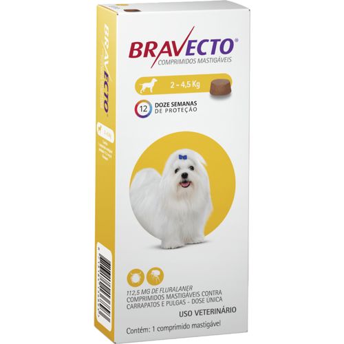 Bravecto Cães de 2 a 4,5kg 112,5mg Não Bravecto Cães de 2 a 4,5kg 112,5mg Não