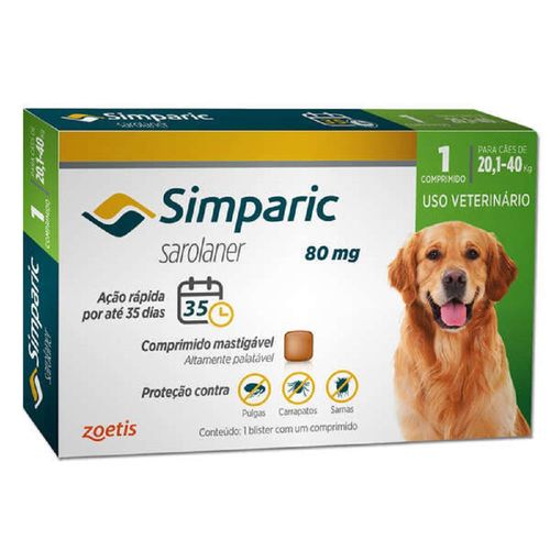 Simparic Antipulga Cães de 20,1 a 40Kg - 80mg cx com 1 comp Sim Simparic Antipulga Cães de 20,1 a 40Kg - 80mg cx com 1 comp Sim