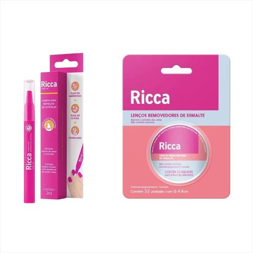 Kit Ricca Caneta Para Cutículas+Lenço Removedor de Esmalte 32un