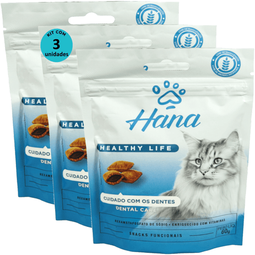 Kit 3 Snacks Hana Healthy Life Dental Care P/ Gatos Adultos- 60g
