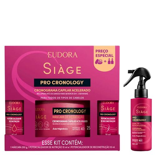Kit Eudora Siàge Pro Cronology Cronograma Capilar Acelerado - 3 Produtos + Leave-In 100ml Kit