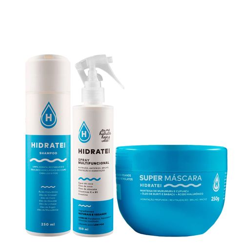 Kit Hidratei - Shampoo Hidratei 250ml + Máscara de Hidratação Hidratei 250g + Leave-In Multifuncional Hidratei 250ml Kit