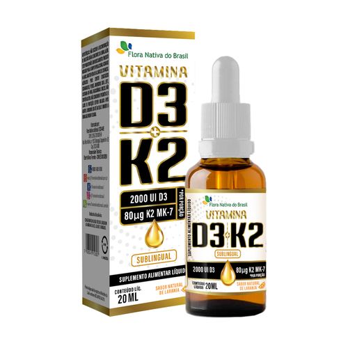 Vitamina D3 2000ui + Vitamina K2 Gotas 20ml Flora Nativa Sabor Laranja Vitamina D3 2000ui + Vitamina K2 Gotas 20ml Flora Nativa Sabor Laranja