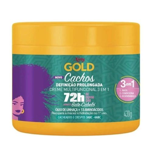 Creme Multifuncional Niely Gold Cachos Definição Prolongada 3 em 1 72h 430g Creme Multifuncional Niely Gold Cachos Definição Prolongada 3 em 1 72h 430g