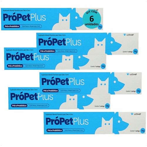 PRÓPET PLUS 14G PRÉ E PROBIÓTICO PARA CÃES E GATOS UCBVET KIT COM 6