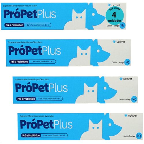 PRÓPET PLUS 14G PRÉ E PROBIÓTICO PARA CÃES E GATOS UCBVET KIT COM 4