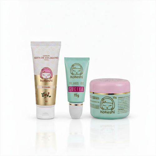 Kit Kokeshi Pele Porcelana+Gota De Colágeno+Olhos de Gueixa Kit Kokeshi Pele Porcelana+Gota De Colágeno+Olhos de Gueixa