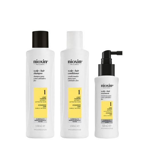 Kit Nioxin Sistema 1 de Espessamento para Cabelo Natural com Afinamento Leve 150+150+50ml 150+150+50 ml Kit Nioxin Sistema 1 de Espessamento para Cabelo Natural com Afinamento Leve 150+150+50ml 150+150+50 ml