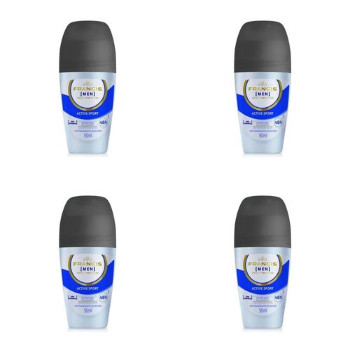 Kit c/4 Unidades de Desodorante Rollon Francis Hydrata 50ml Men Azul
