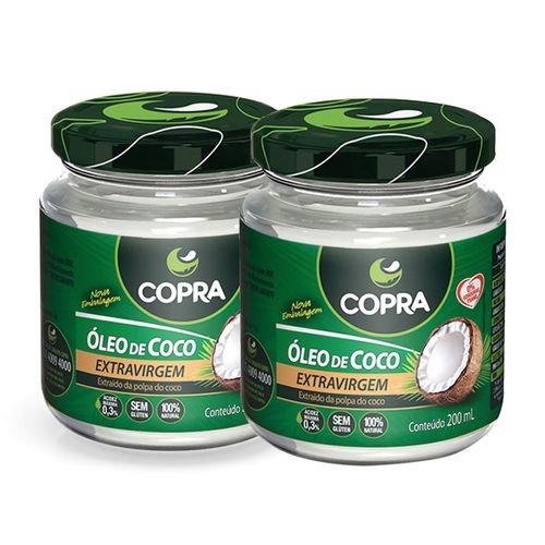Kit c/2 Unidades de Óleo de Coco Extravirgem Copra Vidro 200ml