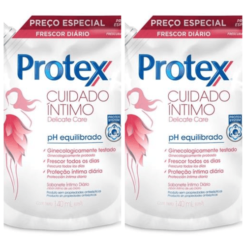 Kit c/2 Sabonetes Íntimo Líquido Protex Delicate Care 140ml Refil