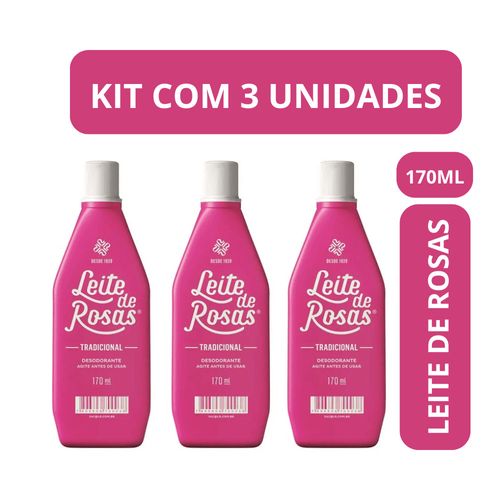 Kit c/3 Unidades de Desodorante Leite De Rosas 170ml Tradicional