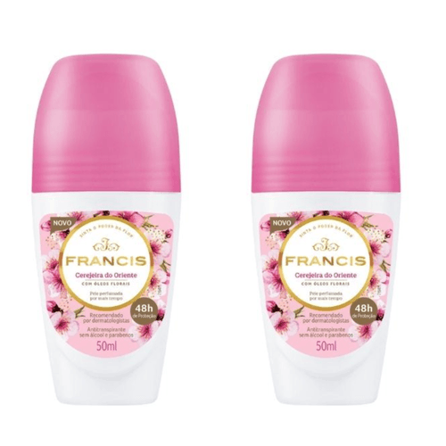 Kit c/2 Unidades de Desodorante Rollon Francis Hydrata 50ml Cerejeira Do Oriente Kit c/2 Unidades de Desodorante Rollon Francis Hydrata 50ml Cerejeira Do Oriente