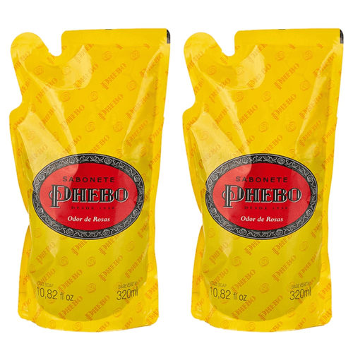 Kit c/2 Sabonetes Liquido Phebo 320ml Refil Odor De Rosas