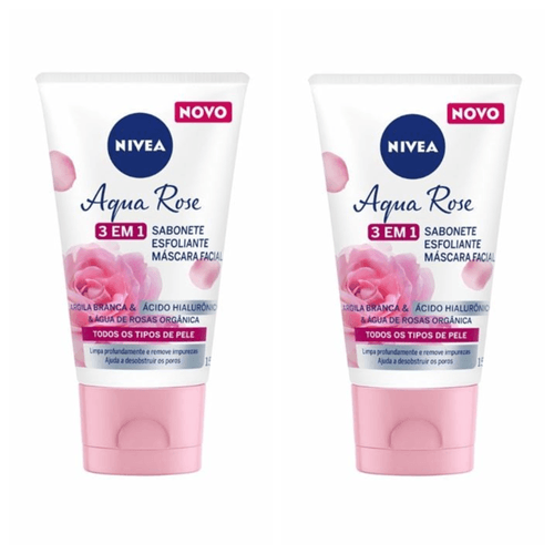 Kit c/2 Sabonetes Facial Nivea Esfoliante E Máscara 3 Em1 Aqua Rose 150ml Kit c/2 Sabonetes Facial Nivea Esfoliante E Máscara 3 Em1 Aqua Rose 150ml