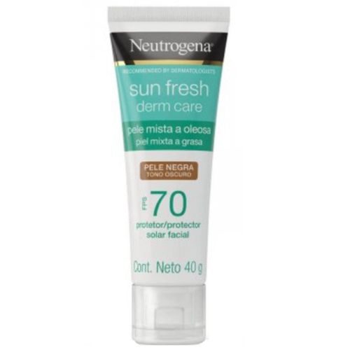 Protetor Solar Facial Neutrogena Sun Fresh Derm Care Pele Mista a Oleosa FPS 70 pele negra 40G