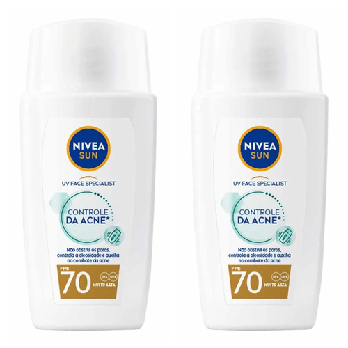 Kit com 2 Unidades de Protetor Solar Facial Nivea Sun Uv Face Specialist Controle Da Acne FPS70 40ml
