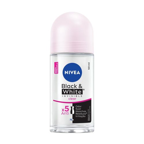 Kit com 3 Unidades de Desodorante Antitranspirante Roll On NIVEA Invisible Black & White Clear 50ml