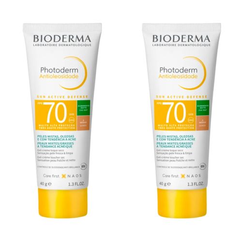Kit com 2 Unidades de Bioderma Protetor Solar Facial Photoderm Antioleosidade FPS70 Cor 2 Claro 40g Kit com 2 Unidades de Bioderma Protetor Solar Facial Photoderm Antioleosidade FPS70 Cor 2 Claro 40g