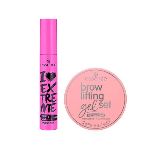 Kit Essence Máscara para Cílios I Love Extreme Crazy Volume Preta 12ml + Gel de Sobrancelha Kit