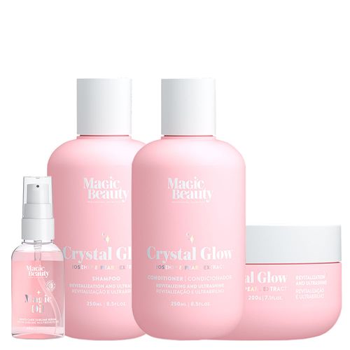 Kit Magic Beauty Crystal Glow - Shampoo 250ml + Condicionador 250ml + Máscara 200g + Sérum 60ml Kit