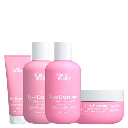 Kit Magic Beauty Liss Extreme - Shampoo 250ml + Condicionador 250ml + Máscara 200g + Selador de Queratina 120ml Kit Kit Magic Beauty Liss Extreme - Shampoo 250ml + Condicionador 250ml + Máscara 200g + Selador de Queratina 120ml Kit